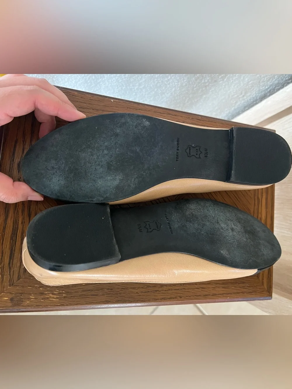 Tory Burch Ginger Shortbread & Black Cap-Toe Ballet Flats